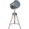 BRUBAKER lampada da terra 'Industrial Design' Spot a treppiede - 65 cm di altezza - gambe treppiede in legno - faretto in grigio opaco