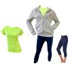Lotto Tuta Donna Estiva, 2 PEZZI + T-SHIRT OMAGGIO, Giacca in felpa estiva, leggings modello CAPRI in cotone elasticizzato, T-SHIRT in cotone in OMAGGIO (FELPA GRIGIO + CAPRI BLU + T/S LIME, L)