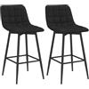 HOMCOM Set 2 Sgabelli Alti in Stile Nordico con Schienale e Poggiapiedi, Sgabelli con Schienale in Tessuto Effetto Velluto e Metallo, 45x47x84 cm, Nero