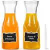 Winter Shore Caraffa con Tappo Acrilico [2 Pezzi] - Brocca Acqua Vetro con Etichette Lavagna e Pennarello Bianco - Bottiglie 1 Litro per Uso Alimentare, Ideale per Servire Bevande e Vino