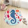 Morbuy Rotonda Tappeto Salotto Cucina Bagno Bambini Camera da Letto Yoga, Moderno Carton Stampa Soggiorno Antiscivolo Tappeti Decorazione della Casa (60x60cm,Cavalluccio Marino Blu)