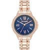 Steve Madden Orologio da donna con cinturino in vero cristallo, Blu navy/Oro rosa