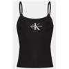 Calvin Klein Jeans Monologo Strappy Tank Top Canottiera Spallina Fine Nera Donna