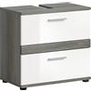 xonox.home Lavabo da bagno Blake, mobiletto da bagno, mobiletto sottolavabo, mobiletto in frontale, bianco lucido, corpo argento fumo, dimensioni ca. 60 x 57 x 34 cm con 2 cassetti