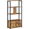 HOMCOM Mobile Libreria con 3 Ripiani, Armadietto e 2 Cassetti, Libreria Stile Industriale in Truciolato e Metallo, 58x24x122 cm, Nero e color Legno
