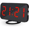 DollaTek LED Sveglie digitali Portatili a Specchio con Display LED da 6.5 Pollici e 3 modalità di Regolazione Adatte per Camera da Letto e Ufficio - Guscio Nero Rosso Digitale