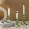 Lewondr Set di Candelabro in Vetro Trasparente, 3 Pezzi Accessori Decorazioni Tavolo Porta Candele, Candelieri con Design a Strisce Verticali per Tavolo, Casa, Matrimoni, Feste, Verde