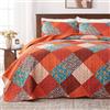 Qucover Copriletto Matrimoniale Arancione Patchwork, Trapuntato Leggero 100% Microfibra 230x250 cm