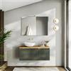 DEGHI Mobile bagno sospeso 100 cm verde cemento cannettato con top rovere gold e specchio - Konai