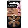 Duracell easy tab 312 marrone batteria per apparecchio acustico 6 pezzi