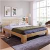 Merax Letto in legno massiccio, letto matrimoniale, telaio in legno con testiera e rete a doghe, 140 x 200 cm, supporto per doghe in legno, spazio sotto il letto, mobili per camera da letto, rovere