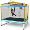 COSTWAY Trampolino Rettangolare per Bambini 3-in-1 190 x 124 cm, Tappeto Elastico per Bambini da Esterno ed Interno con Rete, Altalena, Barra, Copertura e Design senza Fessure (Giallo)