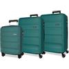 Roll Road Flex Set di valigie verde 55/65/75 cm rigido 9,4 kg Chiusura a combinazione laterale ABS 9,4 kg 188L Bagaglio a mano, Verde, Taglia unica, Set di valigie