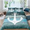Loussiesd Anchor - Set copripiumino a tema nautico, stile vintage, con listoni di legno, stile rustico, morbido e lussuoso, 3 pezzi, per letto matrimoniale, cerniera, colore: verde acqua, blu
