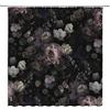 EDOMGNIH Tenda da doccia floreale nera retrò con fiori rustici rosa acquerello peonia vintage foglie primavera pianta boho donna tessuto decorazione per il bagno set con ganci (178 cm larghezza x 70