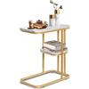THCTYRP Tavolino da salotto, comodino, tavolo simile al marmo, struttura a forma di U, montaggio semplice, con ripiano, larghezza 50 x profondità 30 x altezza 58 cm (bianco + oro)