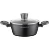 FLORINA Pentola in alluminio (2,5 l) diametro 20 cm con coperchio in vetro - antiaderente pentola a induzione - ovale ideale per fornelli a induzione, a gas e fornelli elettrici (nero)