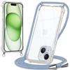 Oelrstfe Cover con Cordino per iPhone 15 Plus, Trasparente Silicone Custodia con Regolabile Collana Laccio Tracolla, Antigraffio Proteggere Case Corda per iPhone 15Plus, Blu