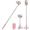 PINHEN Treppiede per selfie stick, stabile cavalletto con telecomando Bluetooth rimovibile, compatibile con iPhone 15 Pro Max/15 Plus/14/13, Samsung, LG, Google Smartphone (rosa)