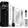Lrocotanc Strumenti Professionali Per Cocktail (set da 6 pezzi),Pestello Cocktail, Misurino,Dosatore Cocktail,Bar spoon, accessori per cocktail, adatti per cucina, bar e ristoranti