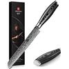 XINZUO 20cm Coltello da Pane Acciaio Damasco, Coltelli da Torta Acciaio ad Alto Tenore di Carbonio Coltelli da Seghettato Forgiato a Mano con Manico in Legno di Pakka- Ya Serie