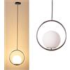 Alpinaluz Lampada a sospensione a sospensione a forma di anello con sfera di vetro opale bianco e base metallica in colore cromato, design moderno, portalampada E27