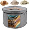 Scatola Porta Cappelli Rotonda Con Coperchio E Finestra Trasparente – In Feltro Grigio, Pieghevole, Con Maniglia - 2