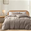 Gezu Parure da letto in cotone, 240 x 220 cm, colore: crema, marrone, cachi, cotone, certificazione Oeko-TEX include copripiumino in cotone 220 x 240 cm, morbido biancheria da letto con 2 federe 65 x