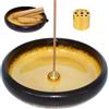 BEYLAB incenso porta bastoncini palo santo 3 in 1 ciotola di ceramica per qualsiasi incenso, supporto Palo Santo, salvia bianca, burner purificazione da giapponese, set in ottone rimovibile - giallo
