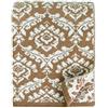 Linen & Cotton Jacquard Plaid di Lusso Copriletto/Coperta a Maglia Caressa Motivo Damascato - 100% Pura Lana Neozelandese, Beige Marrone Bianco (135 x 180cm) per Letto Divano Singolo/Matrimoniale