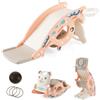 COSTWAY Scivolo Giocattolo 4-in-1 per Bambini con Cavallo a Dondolo, Canestro da Basket e Gioco degli Anelli, Set Scorrevole Multifunzione per Bambini 1-4 Anni, per Interno ed Esterno (Rosa Chiaro)