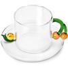 Ichendorf Milano Tazza Tè Ghianda con Piattino Lumaca, Collezione Fruits&Flowers, 30 cl, Vetro Borosilicato, Fatto a Mano