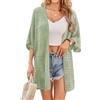 GRACE KARIN Cardigan Traforato Squisito da Donna Copricostume Bikini Kimono Lungo in Maglia Manica Corta Top Costume da Bagno Nero XL