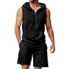 Zanisouta Tuta sportiva da uomo, palestra, 2 pezzi, maglietta muscolare e pantaloncini, set Activewear con cappuccio, traspirante, canotta sportiva da spiaggia, joggers, palestra, top casual da corsa,
