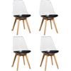 JZGORC Set di 4 Sedie da Pranzo, Sedie da Cucina con Schienale Trasparente e Gambe in Faggio, Stile Minimalista Moderno per Soggiorno, Sala da Pranzo, Cucina - Pelle PU Nero
