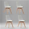 JZGORC Set di 4 Sedia da Pranzo, Sedia da Pranzo Imbottita con Schienale Trasparente, Sedia da Pranzo Moderna Semplice, Sedia da Cucina con Gambe in Faggio - Pelle PU Bianca
