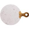 Kadum Tagliere da portata Carrara in marmo bianco e legno di acacia con manico in legno, tagliere rotondo in marmo, per colazione, cucina, formaggio, Ø 25 cm, set da 1