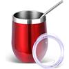 Volhoply - Set di bicchieri da vino in acciaio inossidabile da 350 ml con coperchio e cannuccia, bicchieri da vino senza stelo a doppia parete con isolamento sottovuoto, tazza da viaggio per caffè per