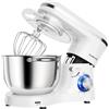 Aumate Impastatrice Planetaria, Impastatrice Professionale 6,2 Litri 1400W, Impastatrice Pizza con Uncino Impastatore, Mescolatore e Frusta Sbattitrice, 6 Velocità Food Mixer (Bianco, 6.2 Litri)