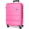 ROLL ROAD Flex Valigia rigida realizzata in ABS, un materiale, chiusura a combinazione laterale 4 ruote doppie bagaglio a mano, pratico interno con un vano, Rosa, Taglia unica, Valigia grande