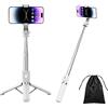 PINHEN 43'' Treppiede bastone selfie con luce,supporto treppiede stabile con telecomando Bluetooth staccabile,compatibile con iPhone 15 Pro Max/15 Plus/14/13,Samsung,LG,Google (White)