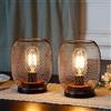JHY DESIGN Set da 2 lampade da tavolo a batteria in metallo, Lampade da comodino a forma di gabbia, Lampade senza fili per camera da letto, casa, matrimoni, feste, interni, soggiorno (forma rotonda)
