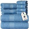 nice homeit Set Asciugamani in Cotone 100%, 8 Pezzi, Asciugamani Da Bagno, Made in Italy, Palestra, Hotel e Spa. Molto Assorbente (AZZURRO)