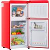 Ymkua Frigorifero Combinato 60 L (22+38), Frigorifero Piccolo, Mini Frigo Bar con LED luce e Ripiani Rimovibili, 88,8x45,5 cm Frigo Da Camera, -27°C ∽ 13°C Freezer Separato, 102 kWh/anno (Red)