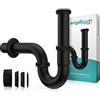 Engelbach® Sifone lavabo bagno - Tubo 85 mm 1 1/4 nero opaco con manicotto in gomma - Montaggio semplice - Modello universale