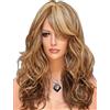 Bestland, parrucca di capelli sintetici color biondo-castano ramato lunghi e ondulati, parrucca da donna con cuffietta e pettine