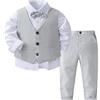 renvena Completo Smoking Elegante per Bambino Bimbo Set Blazer Camicia con Papillon + Gilet + Pantaloni Outfit Gentleman Abito da Battesimo Nozze Matrimonio A Grigio 9-12 Mesi