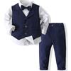 inhzoy Completo Cerimonia Bambino Bimbo Smoking Abito da Festa di Matrimonio Compleanno Elegante Gilet Panciotto Camicia e Papillon Pantalone Abito Formale Gentleman Blu Scuro 4-5 Anni