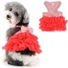 Ranphy Cane Vestito da Principessa per Cani di Piccola Taglia Ragazze Vestito a Righe Femmina con Papillon Cucciolo Carino Primavera Estate Gatto Tutu Gonna Abbigliamento Yorkie Chihuahua Rosso L