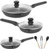 Stone&Stone Set 3 padelle 20cm 24cm 28cm estremamente antiaderente induzione gas | alluminio e acciaio padella professionale batteria | rivestimento tedesco + 3 coperchi 3 utensili priva di PFAS